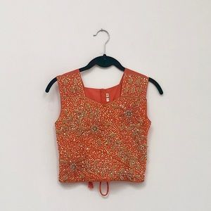 Vintage Orange Sequins Crop Top / XS